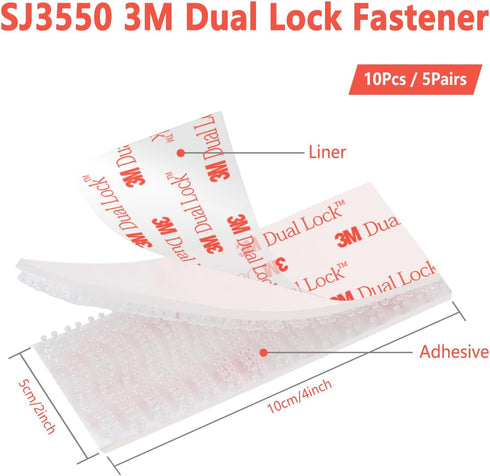 Dual Lock Fastener,2in x 4in 4pcs Reclosable Interlocking Tape Heavy Duty Adhesive Hook Lock Sticky Back Mushroom Mounting Tape,White Color,for In...