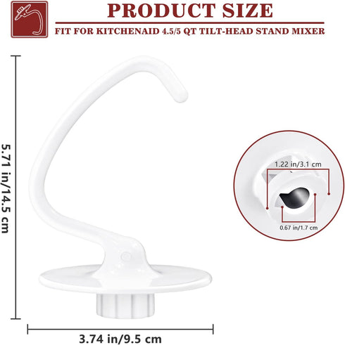 Coated Dough Hook for KitchenAid Mixer - K45DH Replacement Attachment for KitchenAid K45 K45SS KSM90 KSM150 Tilt-Head Stand Mixers, 4.5/5.0 Quart ...