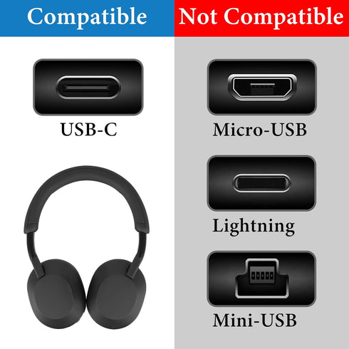 GEEKRIA USB Headphones Vegan Leather Short Charger Cable Compatible with Sony WH-1000XM5 WH-1000XM4 WH-ULT900N WH-XB920N WH-XB910N Charger, USB to...