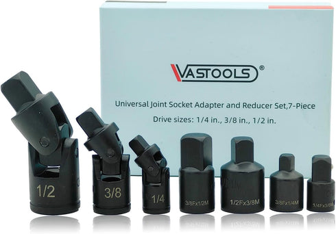 Universal Joint Socket Adapter and Reducer Set,7-Piece,Drive sizes: 1/4 in., 3/8 in., 1/2 in....