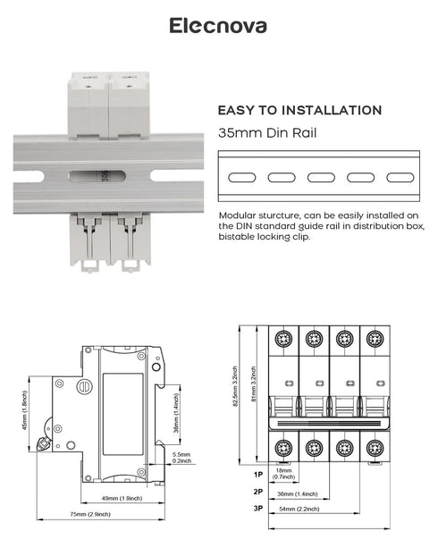6-63A Miniature Circuit Breaker, AC 2 Pole 63 Amp 400V, DIN Rail Mounted, 110V / 120V Available, Thermal Magnetic Trip, Overload, Short-Circuit Pr...