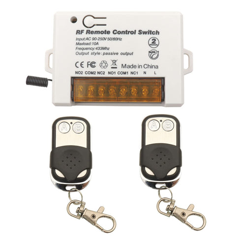DieseRC 2 Channels Wireless Relay Remote Control Switch 433Mhz RF AC 110V 120V 220V 240V 10A Relay Receiver with 2 Transmitters Keyfob, Big Termin...