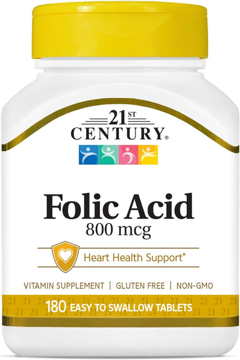 21st Century 800 mcg Folic Acid Tablets, Assorted, 180 Count...