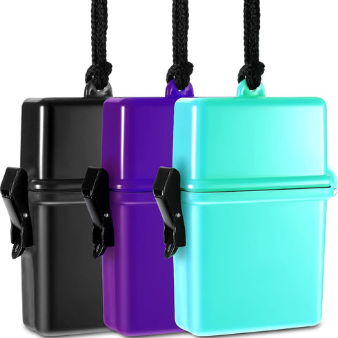 Outus 3 Pieces Waterproof Case ID Card Holder with Floating Sports Case Locker with Hanging Ring and Rope (Black Purple Lake Blue,4.72 x 2.95 x 1....