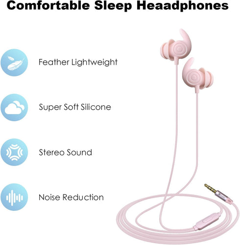 Sleep Earphones, Noise Isolation 3.5mm Sleep Headphones Wired, Lightweight Soft Silicone Earbuds with Mic for Insomnia, Side Sleeper, Snoring, Air...