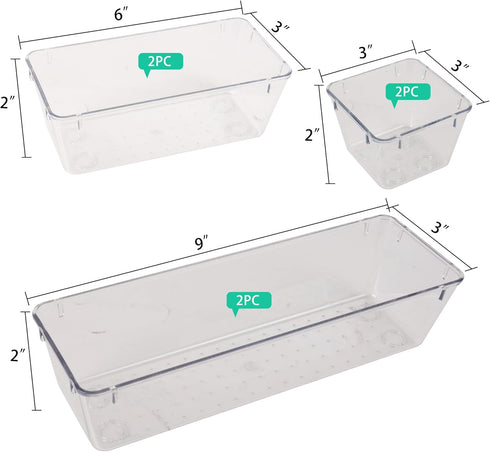 6 Pack Clear Plastic Drawer Organizer Set Desk Drawer Organizer Bins Storage Tray Clear Drawer Organizers Storage Bins Desk Drawer Organizer Tray...