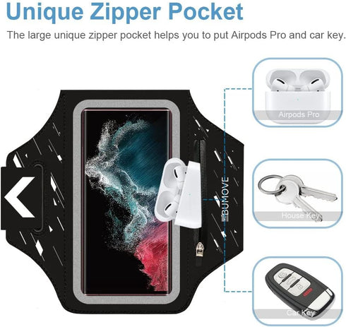 Running Armband for Samsung Galaxy S25 /S24/ S23 /S22/ S21 Ultra,S25+ S24+ S23+ S22+ S21+, Gym Workout Arm Band, with Earbuds Card Holder (Black)...