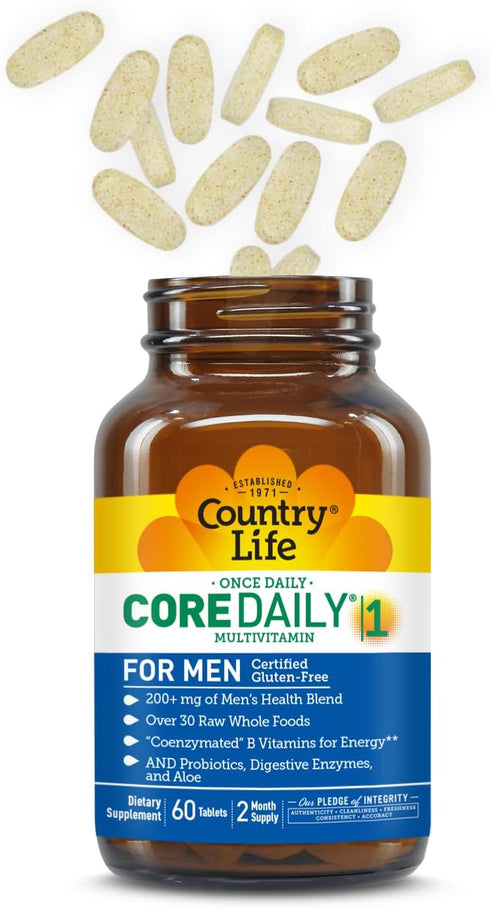 Country Life Core Daily-1 for Men - Multivitamin with Probiotics, Saw Palmetto, Pumpkin Seed Extract, and Coenzymated B Vitamins - Gluten-Free and...