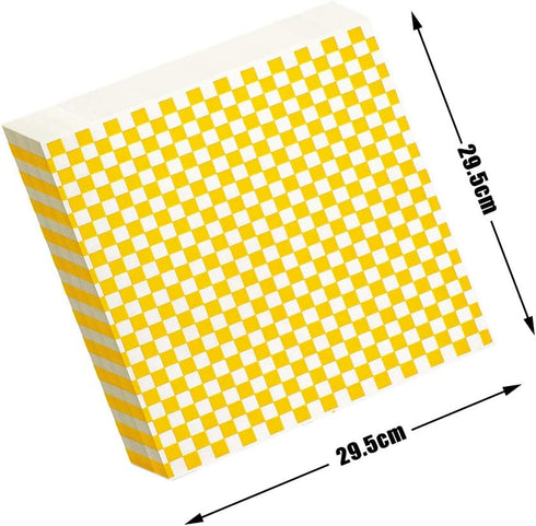 100 Sheets Checkered Dry Waxed Deli Paper Sheets, Paper Liners for Plastic Food Basket, Wrapping Bread and Sandwiches (Yellow)...