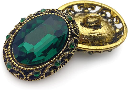 10 pcs Whole Oval Cut Green Rhinestone Vintage Copper Hollow Metal Shank Sewing Coat Buttons -25mm -1"...