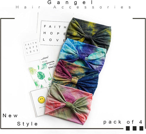 Gangel Boho Headbands Tie Dye Fabric Turban Head Wraps Wide Hair Scarf Yoga Running Hair Accessories for Women and Girls(Pack of 4) (Tie dye)...