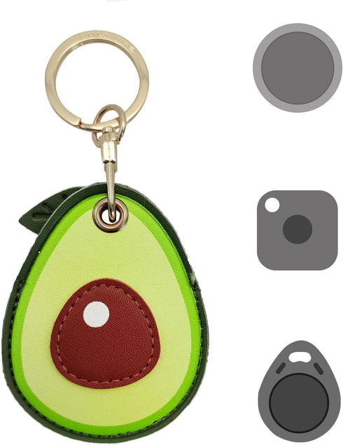 Cute Leather Keychain Case for Apple AirTag, Tile Mate, Galaxy SmartTag, eufy SmartTrack Link and Key Fob, Anti-Scratch (avocado)...