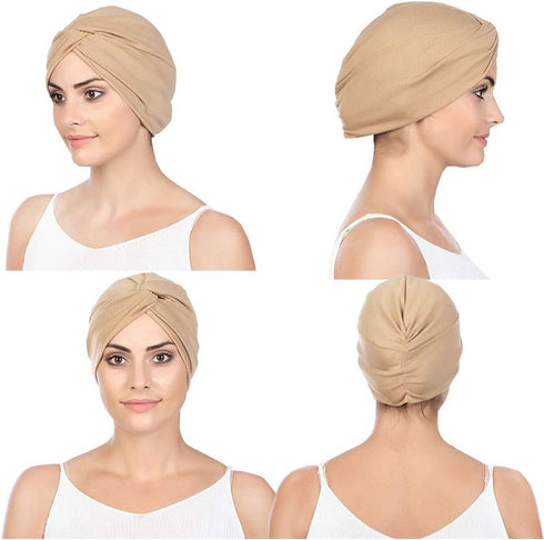 ® 3 Pieces Turbans for Women Soft Pre Tied Knot Fashion Pleated Cancer Turban Cap Chemo Headwrap Sleep Hat...