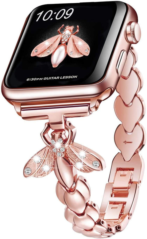 SaNgaiMEi Bling Band Compatible with Apple Watch Band 45mm 44mm 42mm 41mm 40mm 38mm, Stainless Steel Women Sparkle Diamond Rhinestone Wristband St...