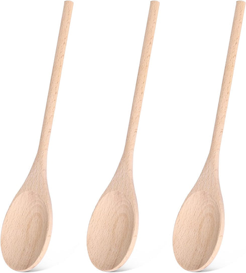 HANSGO 3PCS Long Handle Wooden Cooking Spoons, 10 Inch Long Wooden Spoons Wooden Tasting Spoons Large Cooking Spoons...