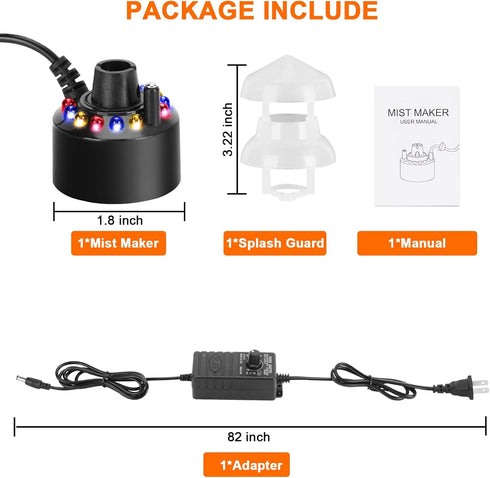 FITNATE Mist Maker, 12 LED Mister Fogger Water Fountain Pond Fog Machine Atomizer Air Humidifier, ultrasonic Mist fogger with Splash Guard, Perfec...