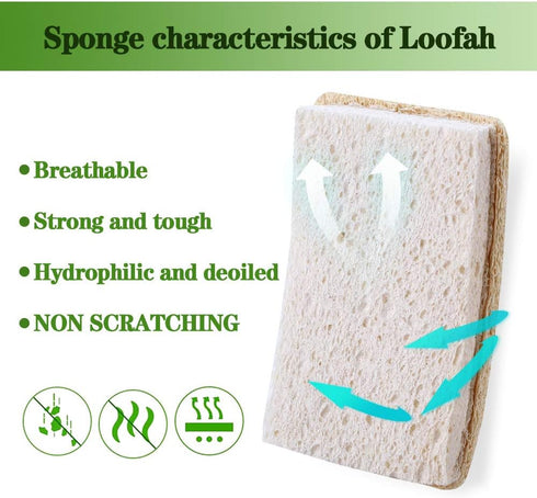 Upgrade Natural Loofah Kitchen Sponges 6 Pack, eco Friendly sponges for Dishes ,Reusable Kitchen sponges and scrubbers,luffa sponges Dish sponges ...