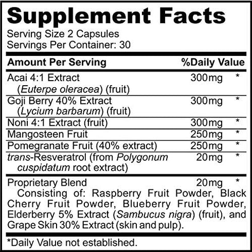Super Antioxidant Supplement - Goji Berry Capsules, Acai Berry Capsules, Mangosteen Capsules, Resveratrol, Pomegranate & Noni Capsules - 60 Capsul...