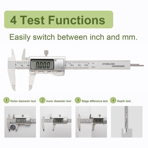 All-Metal Digital Caliper 0-4"Measuring Tool, Micrometer Caliper with Auto-Off Feature, Interchangeable Between inches and millimeters for DIY/Hou...