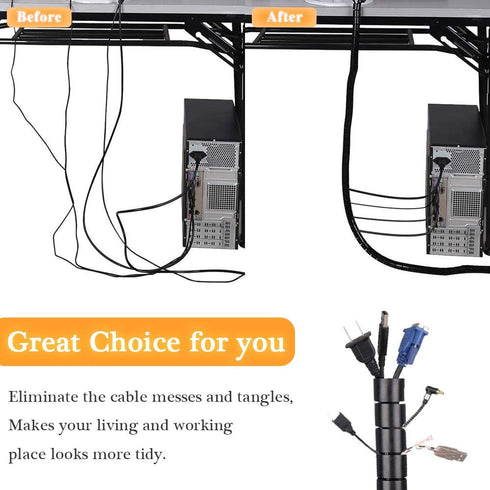 Black Spiral Winding Cable Management Pipe Wire Wrap Line Coiled Tube, Flexible Cord Covered Protective Bundler Sleeve Hose for Office, Computer, ...