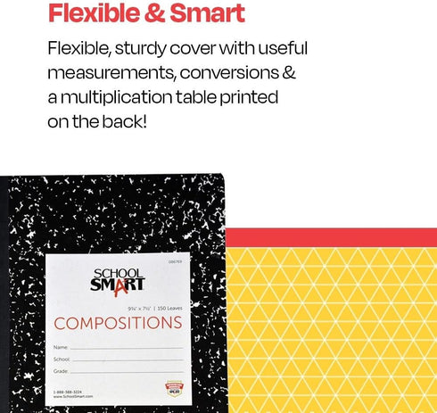 School Smart Hard Cover Ruled Composition Book, 150 Sheets, 9-3/4 x 7-1/2 Inches - 086769...