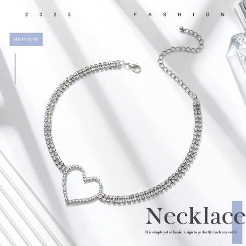 EARENT Rhinestone Choker Necklaces Silver Heart Necklace Chain Sparkly Tennis Chain Neck Jewerly Adjustable for Women...