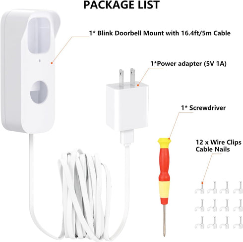 Power Cable with Adapter for Blink Video Doorbell (Replace Battery), Doorbell Transformer with 16.4ft/5m Weatherproof Cable, Charging Your Blink V...