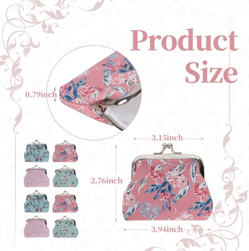 Wallet Buckle Coin Purses 8PCS, Floral Buckle Coin Purses Cute Small Pouch Kiss-Lock Change Purse for Women Girls...