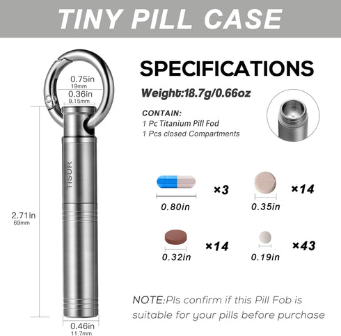 TISUR Small Keychain Pill Holder ?Titanium Metal Travel Pill Case Portable Pill Organizer Container for Purse Waterproof EDC Medicine Bottle C34.....