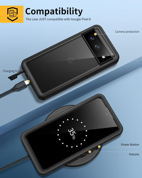 Lanhiem Pixel 8 Case, IP68 Waterproof Dustproof Case with Built-in Screen Protector, Rugged Full Body Shockproof Protective Clear Cover for Google...