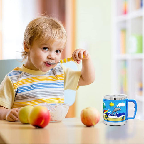 F-32 12 Oz Kids Stainless Steel DOLPHINS 3D Mugs with 2 Pack Slider Closure Lids - Eco-Friendly - BPA Free Signature Collection (Dolphins)...
