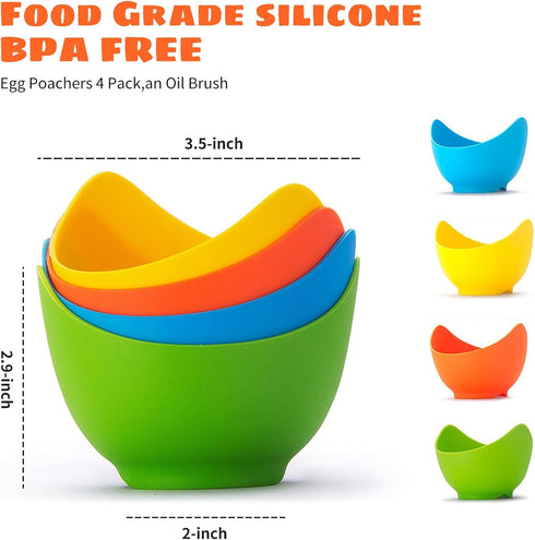 Egg Poacher - Poached Egg Cooker with Ring Standers, Food Grade Non Stick Silicone Egg Poaching Cup for Microwave or Stovetop Egg Poaching, with E...