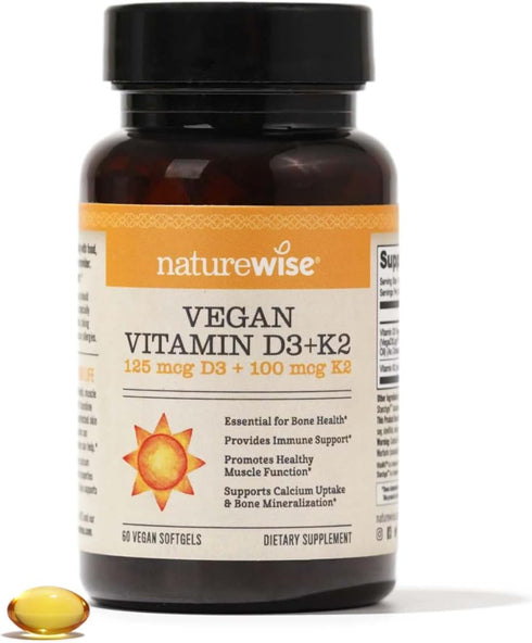 NatureWise Vitamin D3 + K2 with Plant Based Vitamin D3 5000IU & 100mcg Vitamin K2 as MK-7 - Max Absorption - Vegan Non-GMO - Immune Support - with...