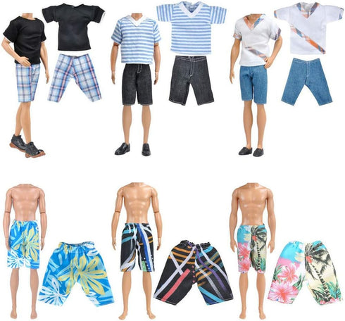 E-TING 10-Item Fantastic Pack = 5 Sets Fashion Casual Wear Clothes Outfit +5 Pairs Shoes for boy Doll Random Style (Casual Wear Clothes + Black Su...