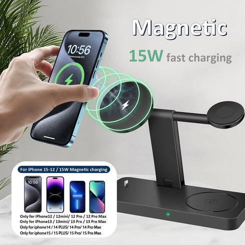 Magnetic Charging Station,PDKUAI for MagSafe 4 in 1 Fast Wireless Charger Stand for iPhone 15,14,13,12 Pro/Max/Mini/Plus, Apple Watch 9/8/7/6/SE/5...