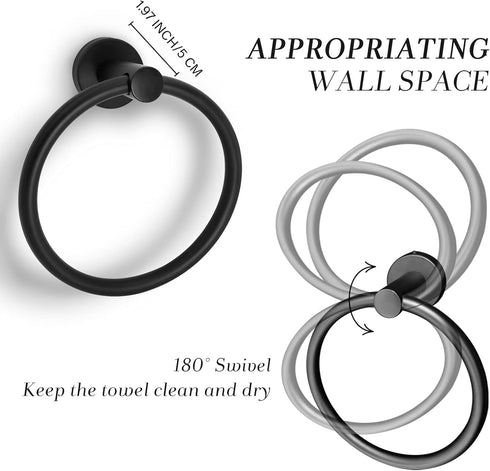 Towel Ring,Hand Towel Holder for Wall Mounted,Towel Holder,Towel-Racks, Bathroom Hardware Simple Round Towel Hanger SUS 304 Stainless Steel (Black...