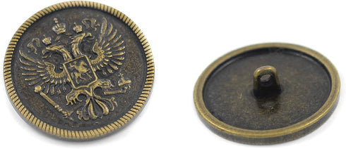 Bezelry 12 Pieces Two-Headed Eagle Metal Shank Buttons. 25mm (1 inch) (Antique Brass)...