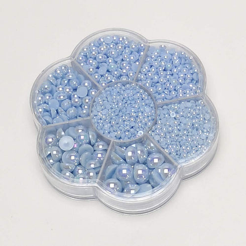Chenkou Craft 3000PCS 1 Box Blue Round Flatback Imitation Half Pearls Bead Loose Beads Gem (Blue Half Ball)...