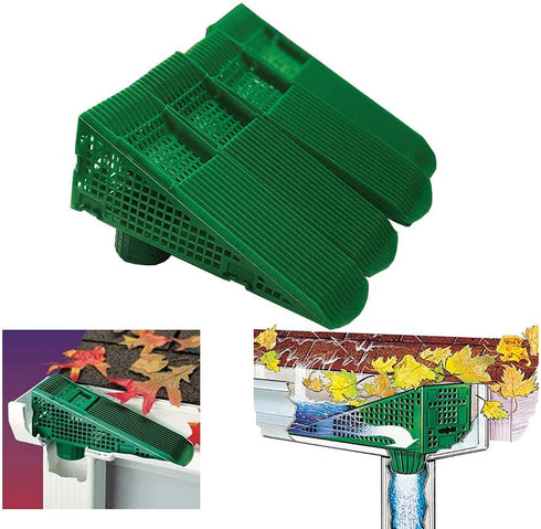 The Wedge Downspout Gutter Guard - Eliminates Downspout Pipe Clogs from Leaves and Debris - 4-Pack (Green)...