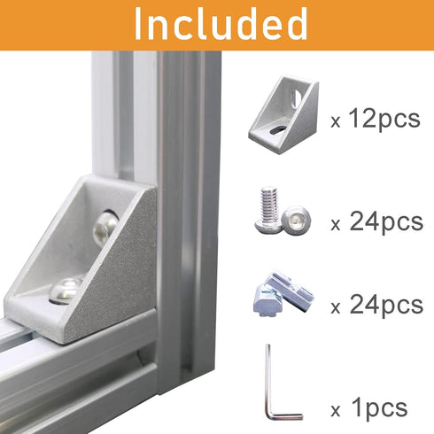 12Sets 1010 Series Aluminum Extrusion Profile Connector,12pcs 1010 Corner Bracket,with 24pcs Sliding T Nuts and Screws for 1" x 1" Extruded Alumin...