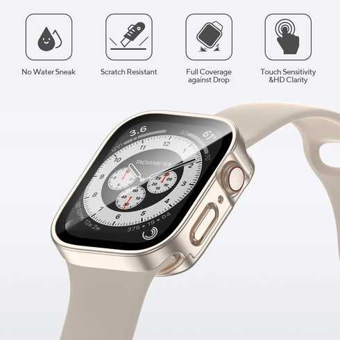4 Pack Compatible with Apple Watch Waterproof Case 45mm Series 9/8/7 with Tempered Glass Screen Protector, 2 in 1 Full Coverage Bumper Protective ...
