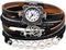Vintage Casual Women Leather Watch Feather Pearl Wish Tree 2 x Wrap Around Girl Watch Cuff Bangle with Magnetic Clasp...