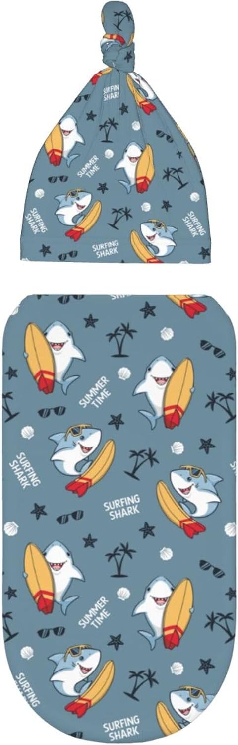 Cool Shark Tree Newborn Swaddle Blankets Hat Sets Soft Baby Receiving Blanket Swaddle Sack for Baby Shower Infant Boy Girl Gift...