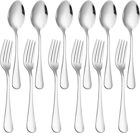 Set of 12, Stainless Steel Dinner Forks and Spoons Silverware Set, Heavy-Duty Dinner Forks and spoons(6.7 Inch) Cutlery Set, Dishwasher Safe (Silv...