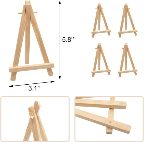 4pcs Mini Wood Display Easels, Small Table Top Easels, Artist Triangle Easels for Displaying Canvas Paintings, Weddings, Business Cards, Photos, C...