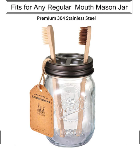 Mason Jar Toothbrush Holder – Bronze – with Genuine Glass 16 Ounce Mason Jar for Regular Mouth Mason Jar ? Premium Rust-Proof 304 Stainless Steel ...