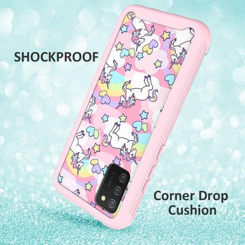 Compatible with Samsung Galaxy A02S, Cute Unicorn Pink Pattern Dual Layer Heavy Duty Shockproof Shockproof Defender Transparent Bumper Back Cover ...