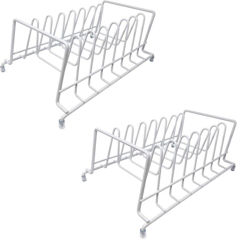 Huji Plates Holder Pots Pans Lid Organizer Rack for Cabinet, Pantry or Kitchen Counter (TWO, WHITE)...