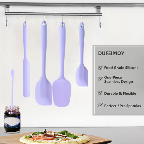 5 Piece Purple Silicone Spatula Set, Heat Resistant Rubber Spatulas Set, Silicone Kitchen Utensils Set Dishwasher Safe for Nonstick Cookware...