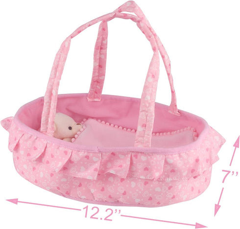 Baby Doll Cradle Bassinet Portable Doll Carrier Carry Bag,Soft Pillow Quilt Plush Bear Included,for 8-9-10-11-12 Inch and Smaller Dolls Alive Baby...